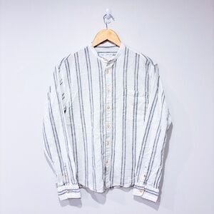 ZARA White and grey striped linen blouse